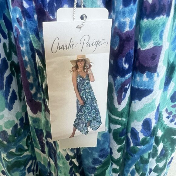 Charlie Paige NWT Dress One Size Flowy Cover Up Beaded Boho Blue Teal Aqua Beach - Picture 7 of 10